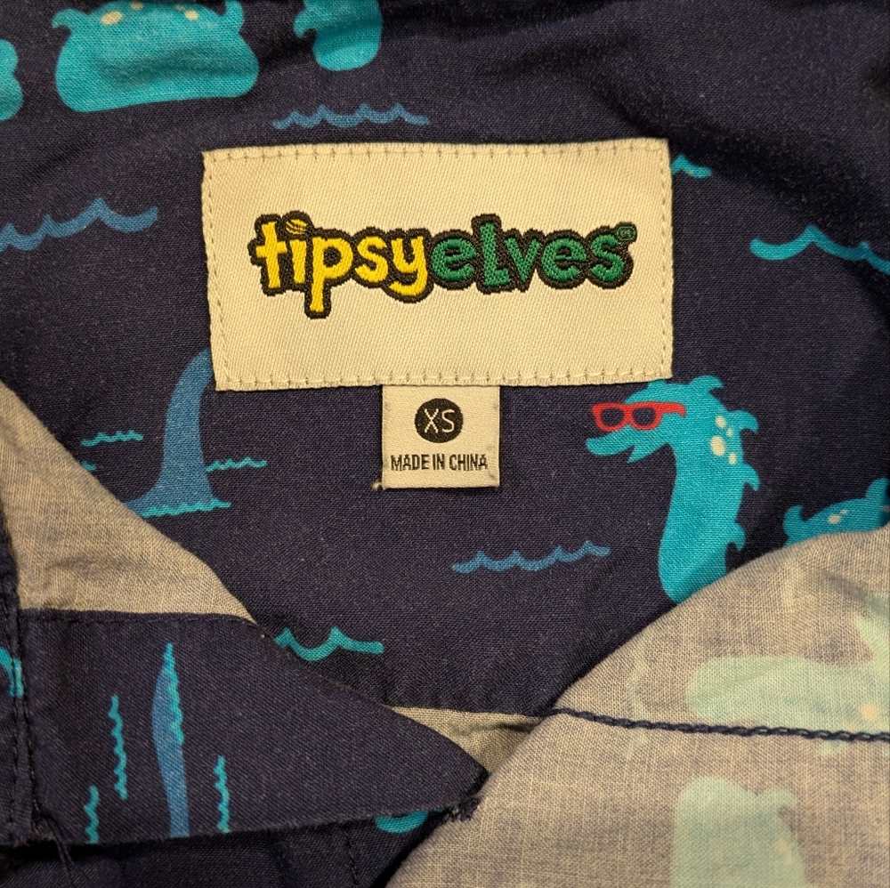 Tipsy Elves "Nothin But Nessy" Hawaiian Shirt, Men XS, Cotton Button Up - Picture 10 of 13